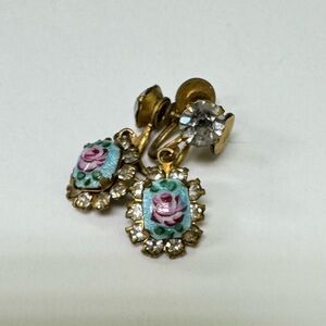 Vintage Floral Rhinestone screw-back earrings